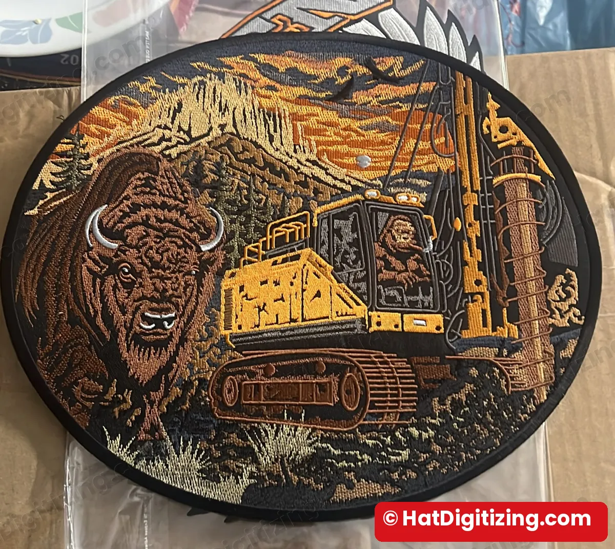Bison and excavator scene